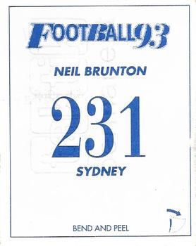 1993 Select AFL Stickers #231 Neil Brunton Back